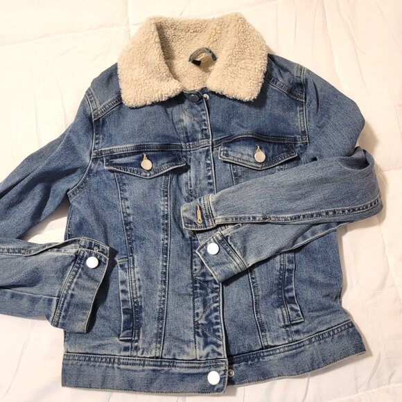 H&M Jackets & Blazers - H&M Women's LOGG Trucker jacket Denim Faux Sherpa inside lining collar 6 bloke